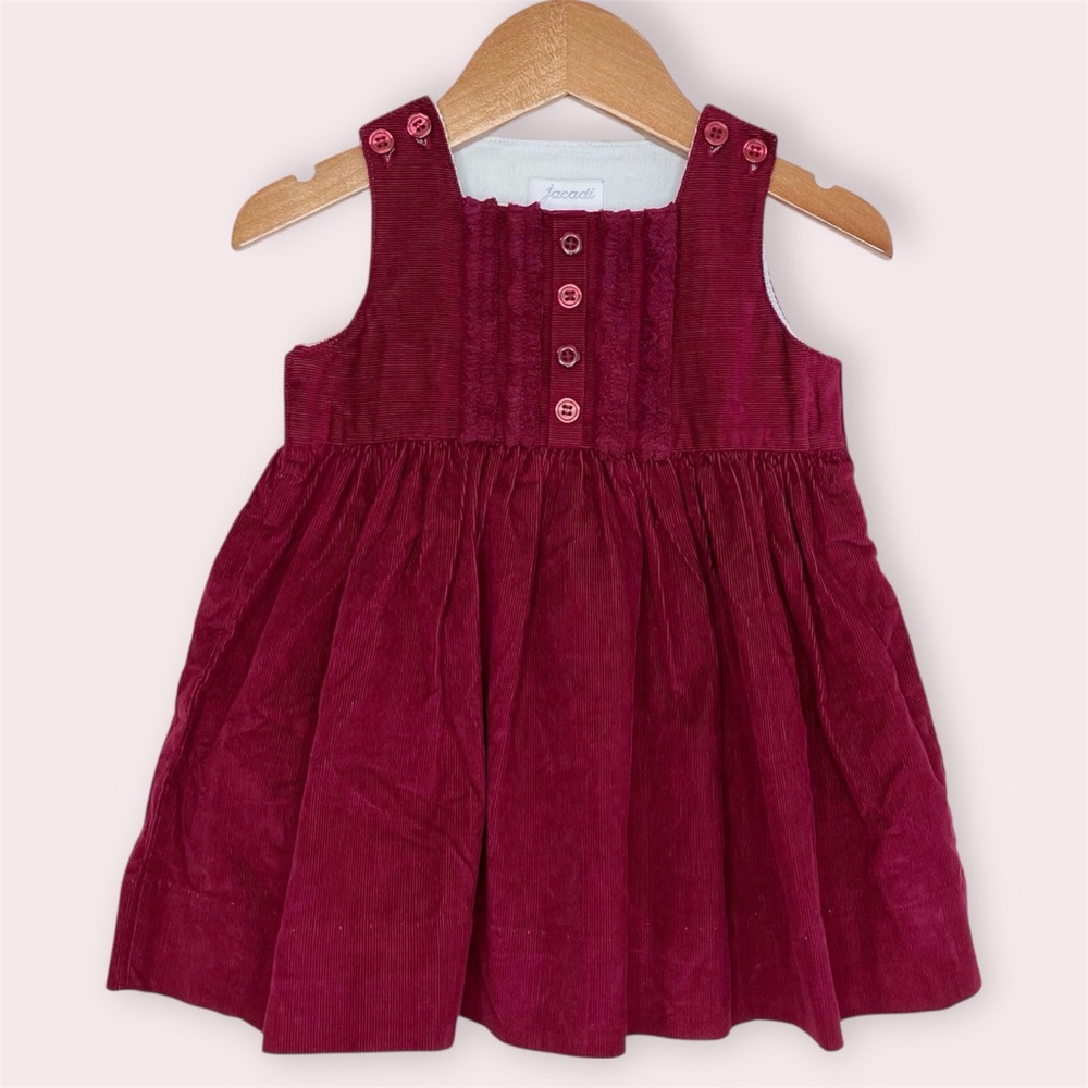 NWT Jacadi sleeveless‎ dress plum red corduroy size 6 months